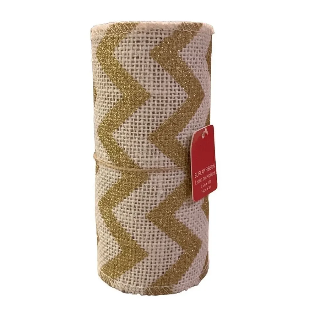 NWT Cream Gold Jute Burlap Ribbon 5 Inches‎ x 10 Feet (one roll is 9 feet)